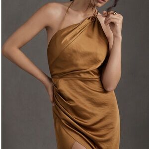 Anthropologie One Shoulder Copper Gown